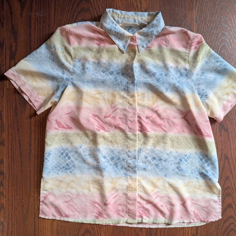 Alfred Dunner Stunner Pastel Striped Short Sleeve Shirt Collar Sz 14 Easter Spri